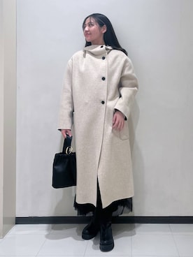 「ナチュラル」｜「アイテム（ノーカラーコート）」を使った、keinaさん（レディース・160cm）の冬コーディネート