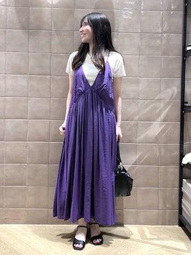 「A part by（アパートバイ）の【今年も登場！】ドットシシュウキャミワンピース（ワンピース、パープル系）」を使った、keinaさん（レディース・160cm）の夏コーディネート