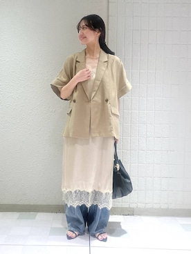 「A part by（アパートバイ）のキュプラレースキャミワンピース（ワンピース、ベージュ系）」を使った、keinaさん（レディース・160cm）の夏コーディネート