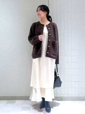 「A part by（アパートバイ）のサテンティアードキャミワンピース（ワンピース）」を使った、keinaさん（レディース・160cm）の秋コーディネート