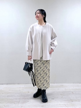 「ナチュラル」｜「アイテム（ノーカラーコート）」を使った、keinaさん（レディース・160cm）の冬コーディネート