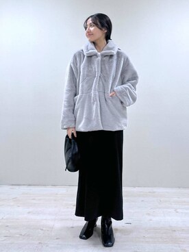 「e/rm（イーアールエム）のファージャケット（その他アウター）」を使った、keinaさん（レディース・160cm）の冬コーディネート