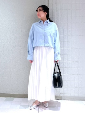 「A part by（アパートバイ）のショートオックスシャツ≪追加2≫（シャツ/ブラウス）」を使った、keinaさん（レディース・160cm）の春コーディネート