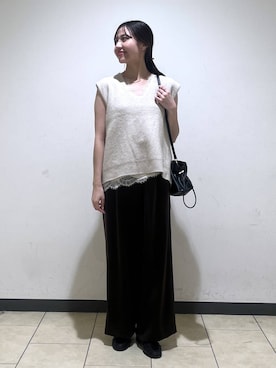 「A part by（アパートバイ）のキンチャクミニショルダバッグ（ショルダーバッグ、ブラック系）」を使った、keinaさん（レディース・160cm）の秋コーディネート