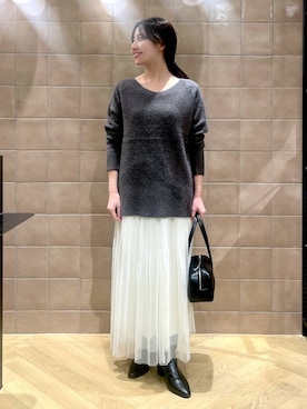 「A part by（アパートバイ）の≪追加3≫ラメチュールプリーツスカート（スカート）」を使った、keinaさん（レディース・160cm）の冬コーディネート