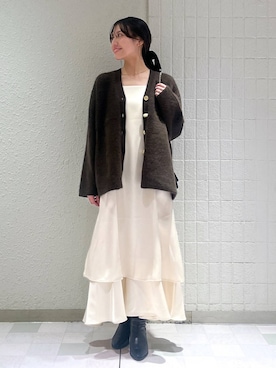 「A part by（アパートバイ）のサテンティアードキャミワンピース（ワンピース）」を使った、keinaさん（レディース・160cm）の秋コーディネート