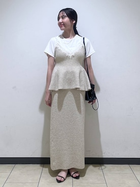 「A part by（アパートバイ）のキンチャクミニショルダバッグ（ショルダーバッグ、ブラック系）」を使った、keinaさん（レディース・160cm）の夏コーディネート