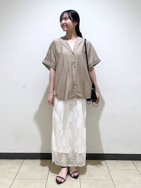 「A part by（アパートバイ）のキンチャクミニショルダバッグ（ショルダーバッグ、ブラック系）」を使った、keinaさん（レディース・160cm）の夏コーディネート