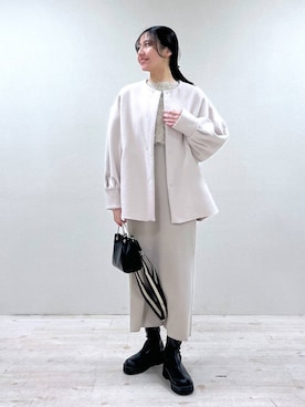 「ナチュラル」｜「アイテム（ノーカラーコート）」を使った、keinaさん（レディース・160cm）の冬コーディネート