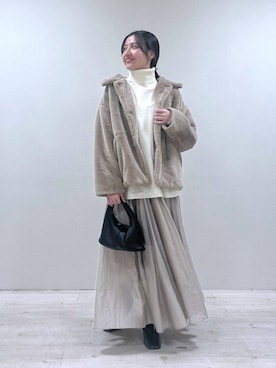 「e/rm（イーアールエム）のファージャケット（その他アウター）」を使った、keinaさん（レディース・160cm）の冬コーディネート