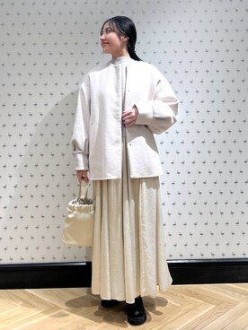 「ナチュラル」｜「アイテム（ノーカラーコート）」を使った、keinaさん（レディース・160cm）の冬コーディネート