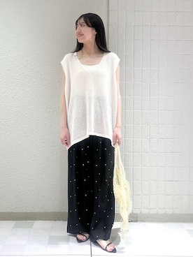 「A part by（アパートバイ）のマクラメフリンジバッグ（ハンドバッグ、ホワイト系）」を使った、keinaさん（レディース・160cm）の夏コーディネート