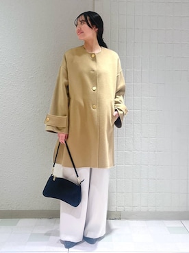 「アイテム（ノーカラーコート、ベージュ系）」を使った、keinaさん（レディース・160cm）の秋コーディネート