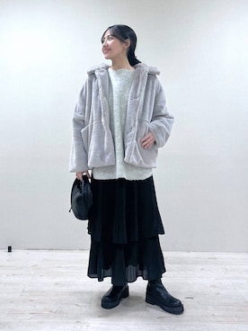 「e/rm（イーアールエム）のファージャケット（その他アウター）」を使った、keinaさん（レディース・160cm）の冬コーディネート