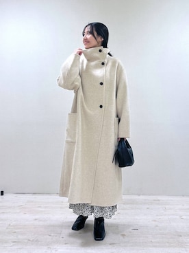 「ナチュラル」｜「アイテム（ノーカラーコート）」を使った、keinaさん（レディース・160cm）の冬コーディネート
