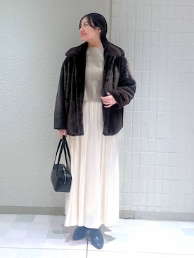 「e/rm（イーアールエム）のファージャケット（その他アウター）」を使った、keinaさん（レディース・160cm）の冬コーディネート