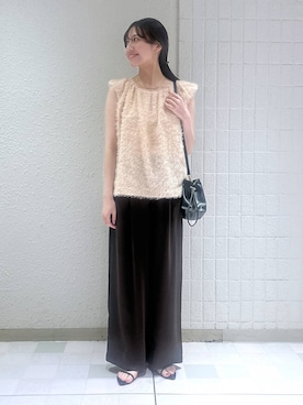 「A part by（アパートバイ）のキンチャクミニショルダバッグ（ショルダーバッグ、ブラック系）」を使った、keinaさん（レディース・160cm）の夏コーディネート