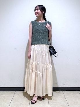 「A part by（アパートバイ）のキンチャクミニショルダバッグ（ショルダーバッグ、ブラック系）」を使った、keinaさん（レディース・160cm）の夏コーディネート