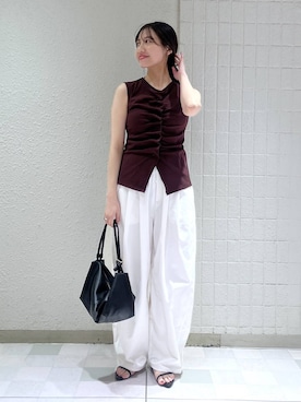 「A part by（アパートバイ）のフロントタックカットノースリーブ（Tシャツ/カットソー、ブラウン系）」を使った、keinaさん（レディース・160cm）の夏コーディネート