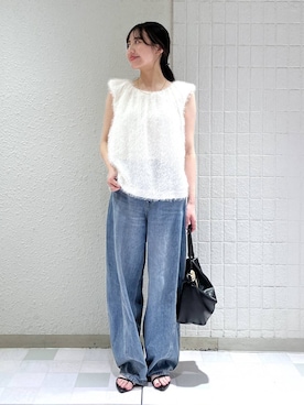 「A part by（アパートバイ）のショルダーバルーンノースリーブブラウス（シャツ/ブラウス、ホワイト系）」を使った、keinaさん（レディース・160cm）の夏コーディネート