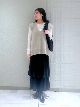 「A part by（アパートバイ）のチュールハンドルトート（ショルダーバッグ）」を使った、keinaさん（レディース・160cm）の秋コーディネート