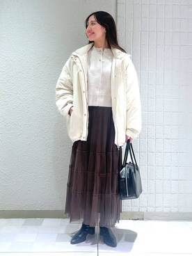 「バッグ」｜「アイテム（ダウンジャケット/コート）」を使った、keinaさん（レディース・160cm）の冬コーディネート