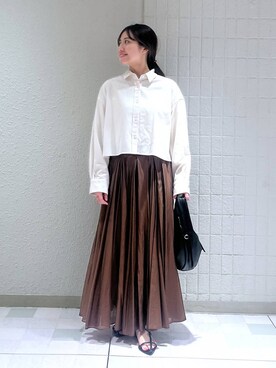 「A part by（アパートバイ）のショートオックスシャツ≪追加2≫（シャツ/ブラウス）」を使った、keinaさん（レディース・160cm）の秋コーディネート