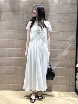 「A part by（アパートバイ）の【今年も登場！】ドットシシュウキャミワンピース（ワンピース、ホワイト系）」を使った、keinaさん（レディース・160cm）の春コーディネート