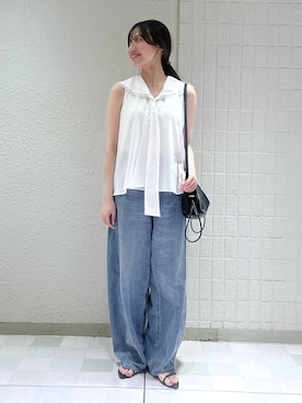 「A part by（アパートバイ）のキンチャクミニショルダバッグ（ショルダーバッグ、ブラック系）」を使った、keinaさん（レディース・160cm）の夏コーディネート