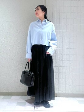 「A part by（アパートバイ）のショートオックスシャツ≪追加2≫（シャツ/ブラウス）」を使った、keinaさん（レディース・160cm）の冬コーディネート