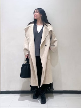 「ナチュラル」｜「アイテム（ノーカラーコート）」を使った、keinaさん（レディース・160cm）の冬コーディネート