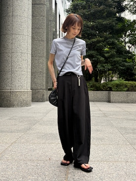 「nissen（ニッセン）の【低身長/高身長サイズ有】カーブパンツ（Petitjo/slattgir.)（その他パンツ、ブラック系）」を使った、RIHOさん（レディース・150cm）の夏コーディネート