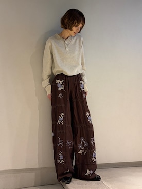 「6（ロク）の【別注】＜FAITH MILLS for 6＞THERMAL HENRY PULLOVER TOP/トップス（Tシャツ/カットソー、ベージュ系）」を使った、RIHOさん（レディース・150cm）の春コーディネート