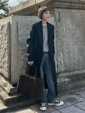 「アイテム（ボストンバッグ）」を使った、RIHOさん（レディース・150cm）の冬コーディネート