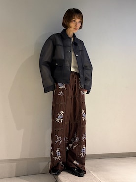 「MARMARMAR（マーマーマー）のMARMARMAR シアーワークジャケット（ダウンジャケット/コート、グレー系）」を使った、RIHOさん（レディース・150cm）の春コーディネート