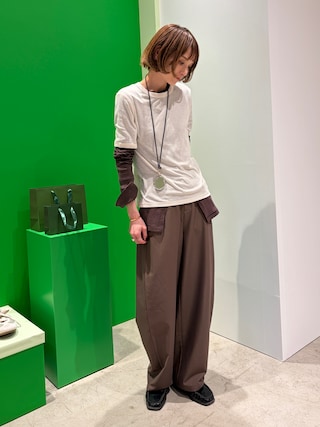 「MILLER（ミラー）の【Robert P. Miller】パネルリブ スリット プルオーバー RM254-2247（Tシャツ/カットソー）」を使った、RIHOさん（レディース・150cm）の春コーディネート