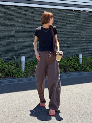 「GLOBAL WORK(グローバルワーク)のGOODデニムバレルパンツ/600980(デニムパンツ)」を使った、RIHOさん(レディース・150cm)の夏コーディネート