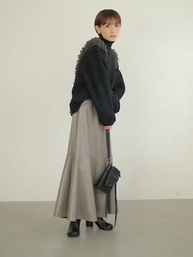 「ボリュームニット」｜「アイテム（スカート）」を使った、RIHOさん（レディース・150cm）の秋コーディネート