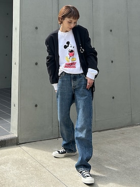 「アイテム（ノーカラージャケット）」を使った、RIHOさん（レディース・150cm）の秋コーディネート