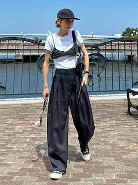 「アイテム（キャップ）」を使った、RIHOさん（レディース・150cm・30代）の秋コーディネート