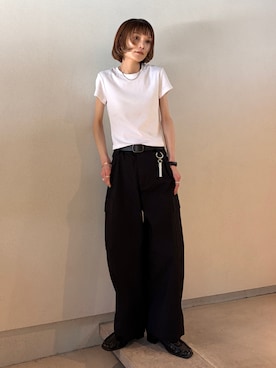 「UNIQLO（ユニクロ）のアイテム（Tシャツ/カットソー、ホワイト系）」を使った、RIHOさん（レディース・150cm）の春コーディネート