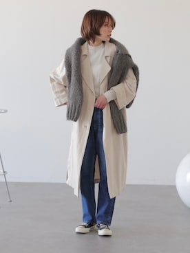 「たすき掛け」｜「アイテム（チェスターコート）」を使った、RIHOさん（レディース・150cm）の冬コーディネート