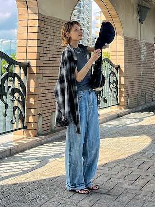 「ANY（エニィ）の【洗濯機可】オンブレーチェックオーバーシャツ（シャツ/ブラウス）」を使った、RIHOさん（レディース・150cm）の秋コーディネート