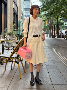 「UNIQLO（ユニクロ）のアイテム（パンツ、ホワイト系）」を使った、RIHOさん（レディース・150cm）の夏コーディネート