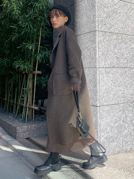 「チェルシーブーツ」｜「アイテム（ハンチング/ベレー帽）」を使った、RIHOさん（レディース・150cm）の秋コーディネート