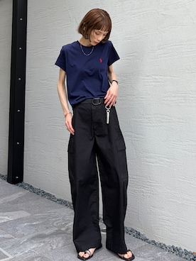 「POLO RALPH LAUREN（ポロ ラルフ ローレン）のクラシック フィット コットン ジャージー クルーネック Tシャツ（Tシャツ/カットソー、ブルー系）」を使った、RIHOさん（レディース・150cm）の夏コーディネート
