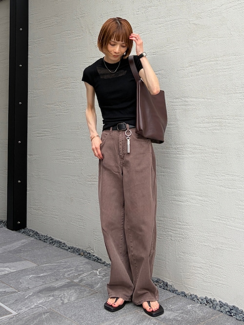 「GLOBAL WORK(グローバルワーク)のGOODデニムバレルパンツ/600980(デニムパンツ)」を使った、RIHOさん(レディース・150cm)の夏コーディネート