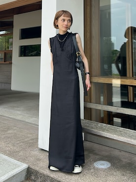 「UR'S（ユアーズ）のフリルデザインVネックロングワンピース（ワンピース）」を使った、RIHOさん（レディース・150cm）の夏コーディネート
