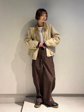 「UNIQLO（ユニクロ）のアイテム（パンツ、ブラウン系）」を使った、RIHOさん（レディース・150cm）の春コーディネート