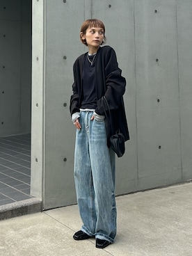 「アイテム（ノーカラージャケット）」を使った、RIHOさん（レディース・150cm）の秋コーディネート
